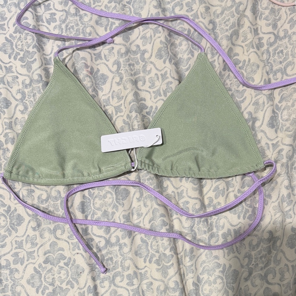 Triangle Bikini Top by in Sage Green with Lavender Trim